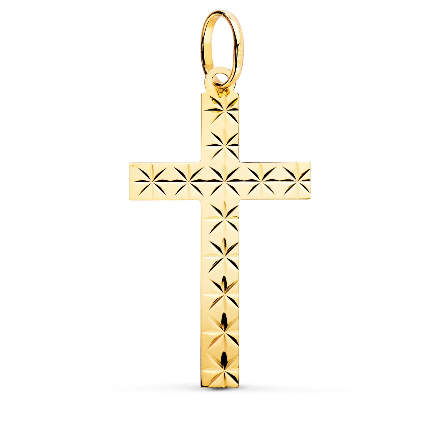 18K Pendentif Croix Facettée 35X19MM