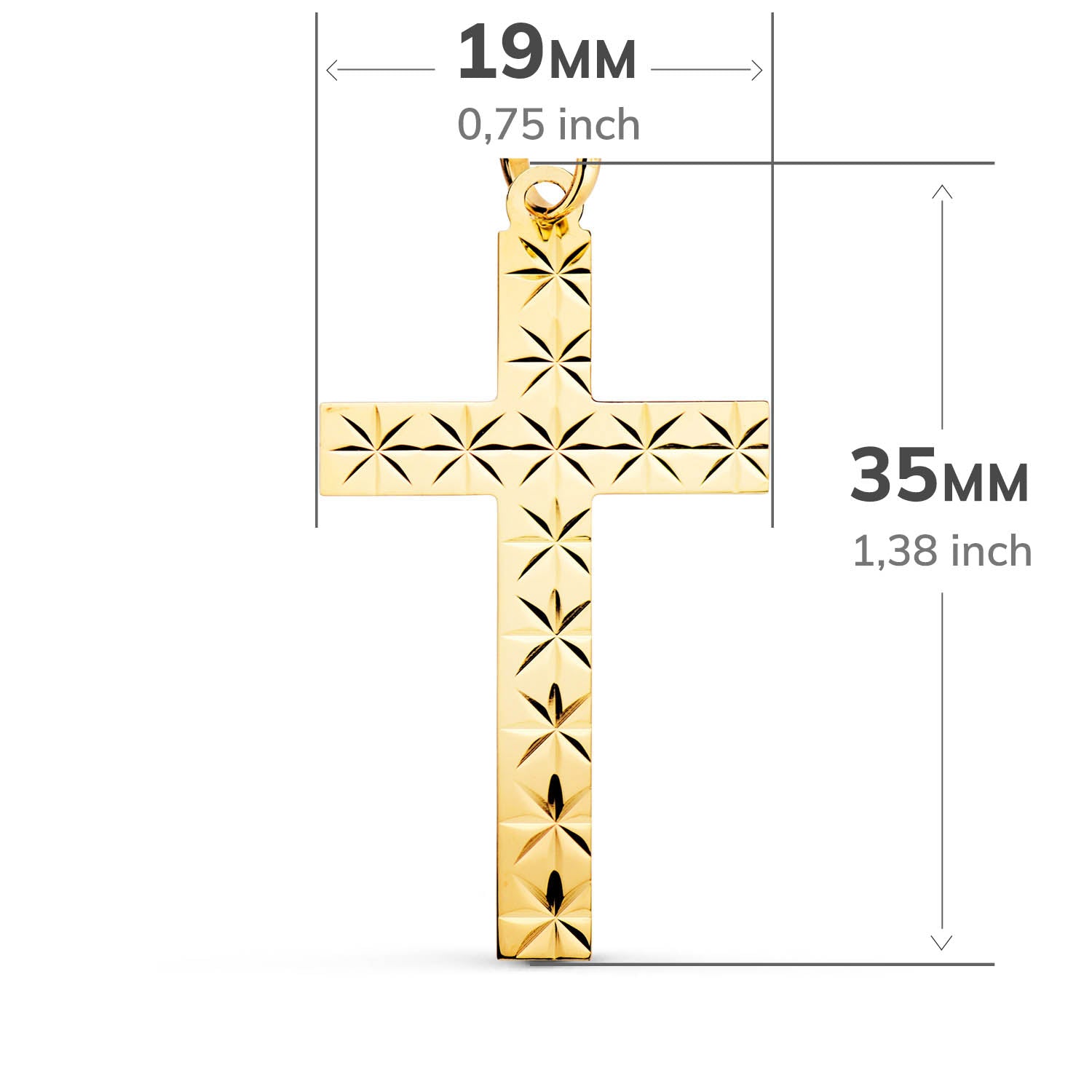 18K Pendentif Croix Facettée 35X19MM