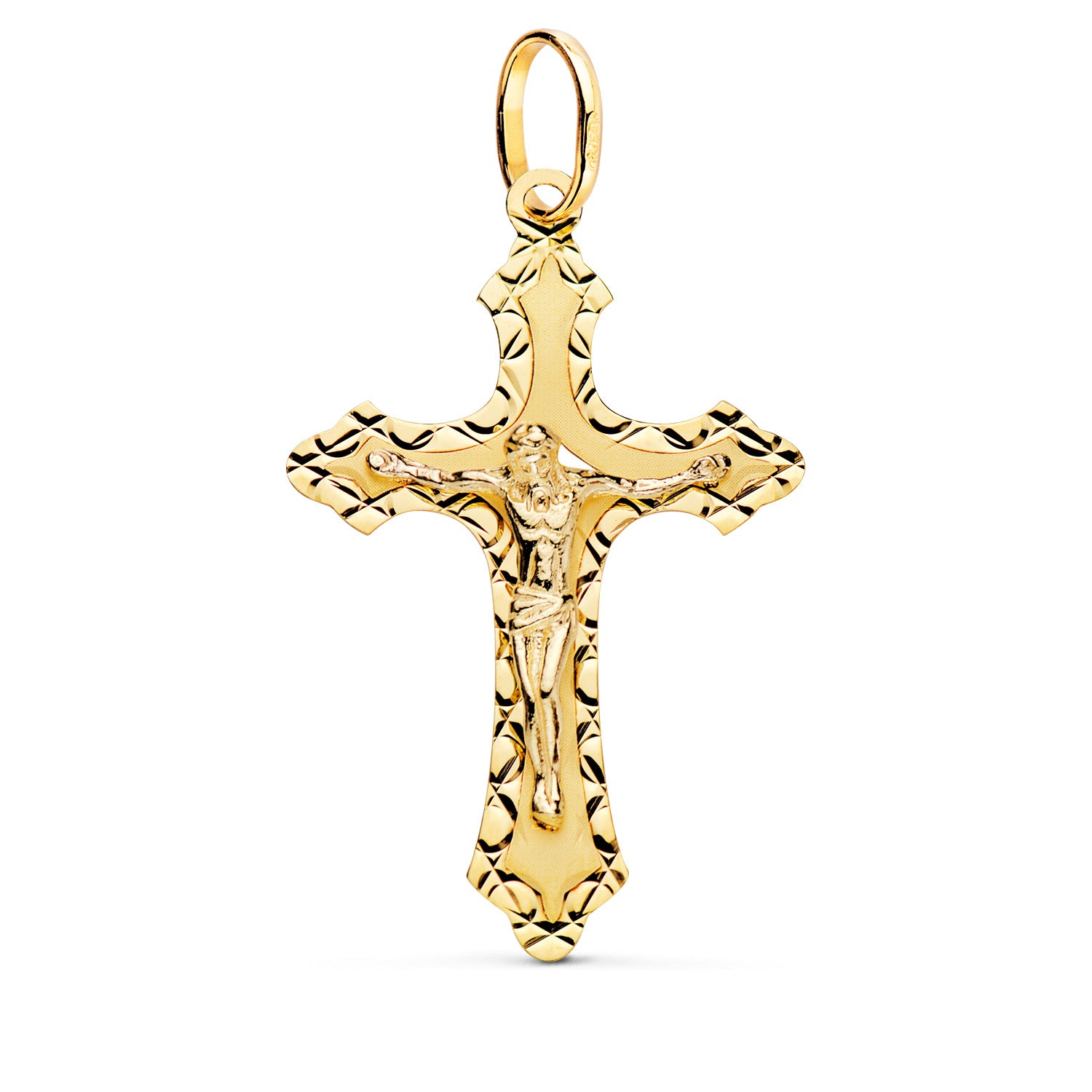 18K Pendentif Croix avec Christ Facetté 35X22MM