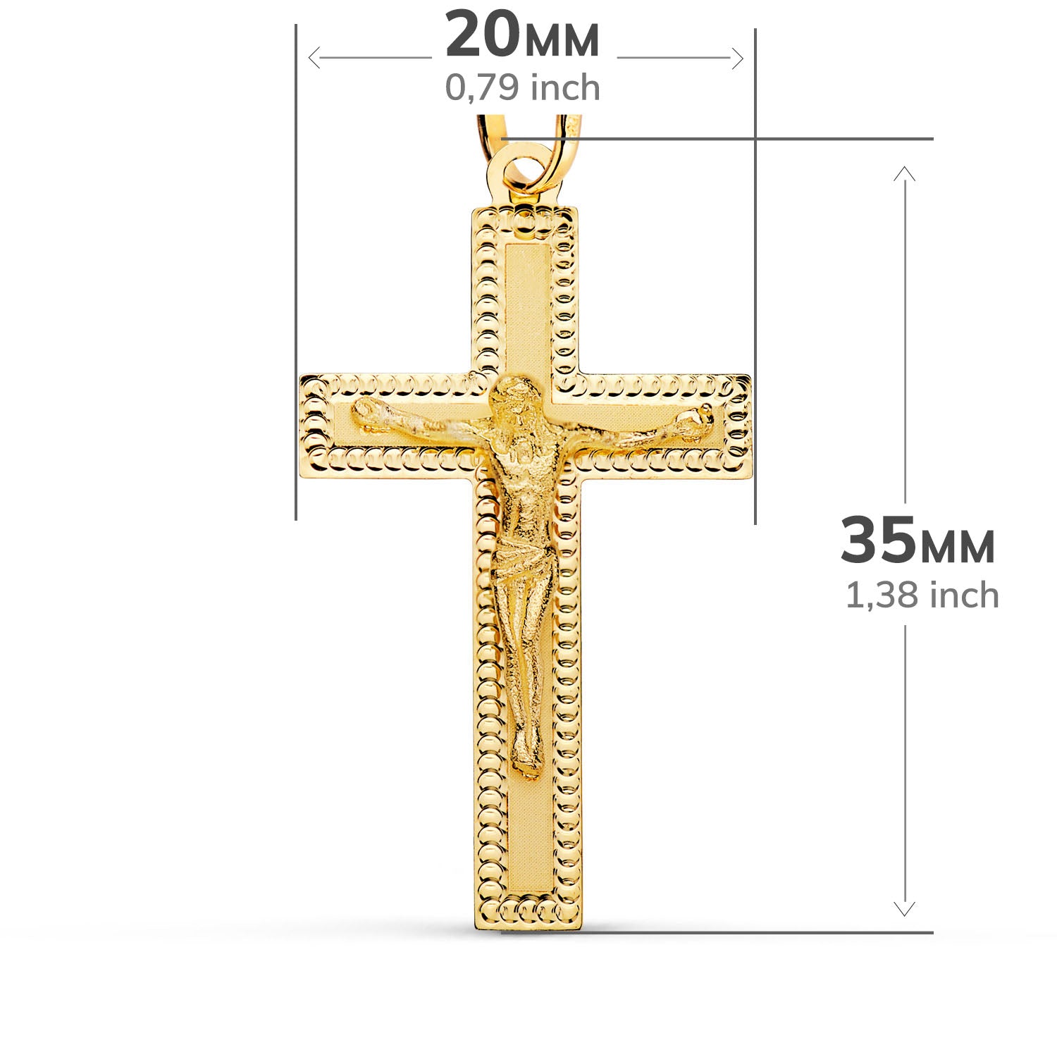18K Pendentif Croix avec Christ Facettée 35X20MM