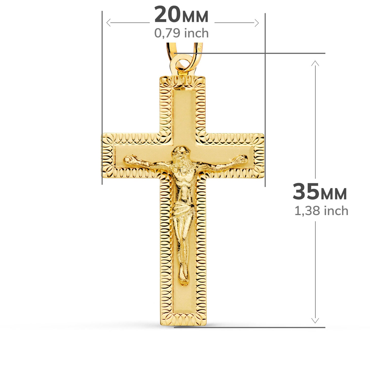 18K Pendentif Croix avec Christ 35X20MM