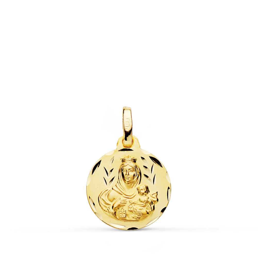 18K Médaille Scapulaire Vierge du Mont Carmel et Sacré Coeur 14MM