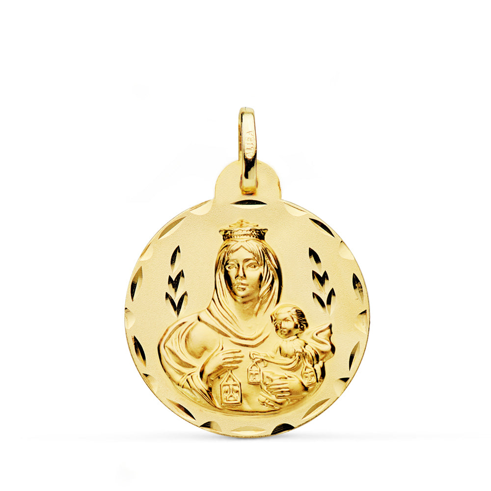 18K Médaille Scapulaire Vierge du Mont Carmel et Coeur de Jésus 24 mm