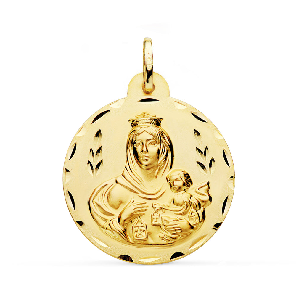 18K Médaille Scapulaire Vierge du Mont Carmel et Coeur de Jésus 28 mm