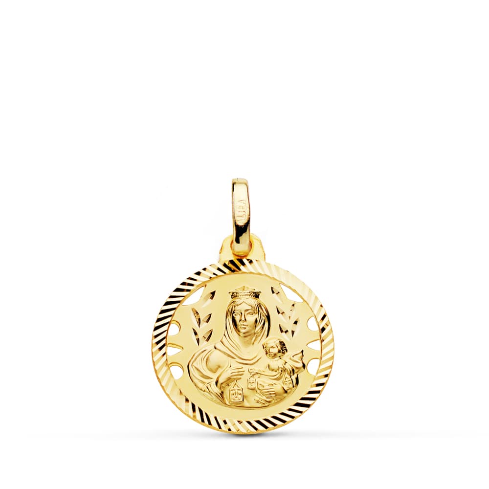 Hélice Ouverte Scapulaire Or Jaune 18 Carats Vierge Carmen et C?ur de Jésus 16 mm