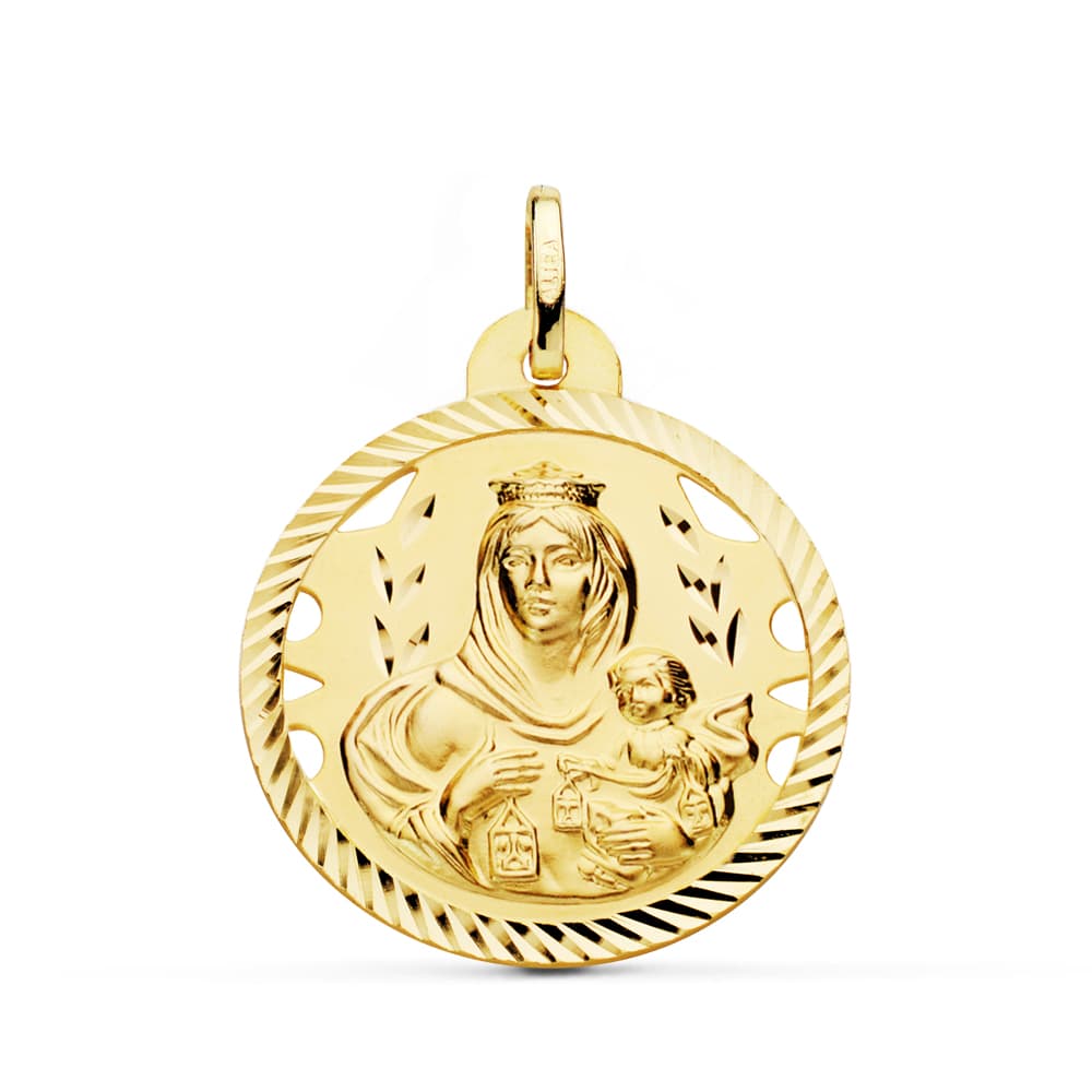 Medalha Escapulária Virgem do Monte Carmelo 18K e Sagrado Coração de Jesus 26MM