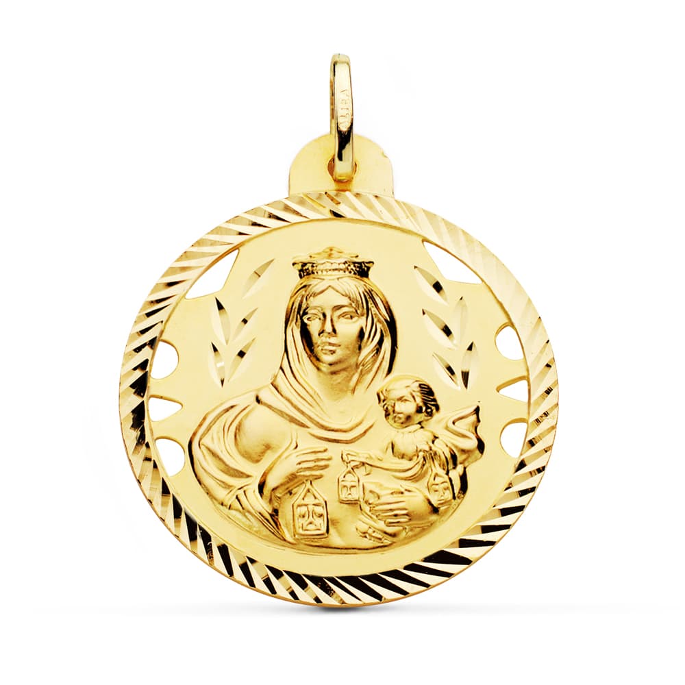 18K Médaille Scapulaire V. du Mont Carmel et Sacré Coeur de Jésus 30 mm