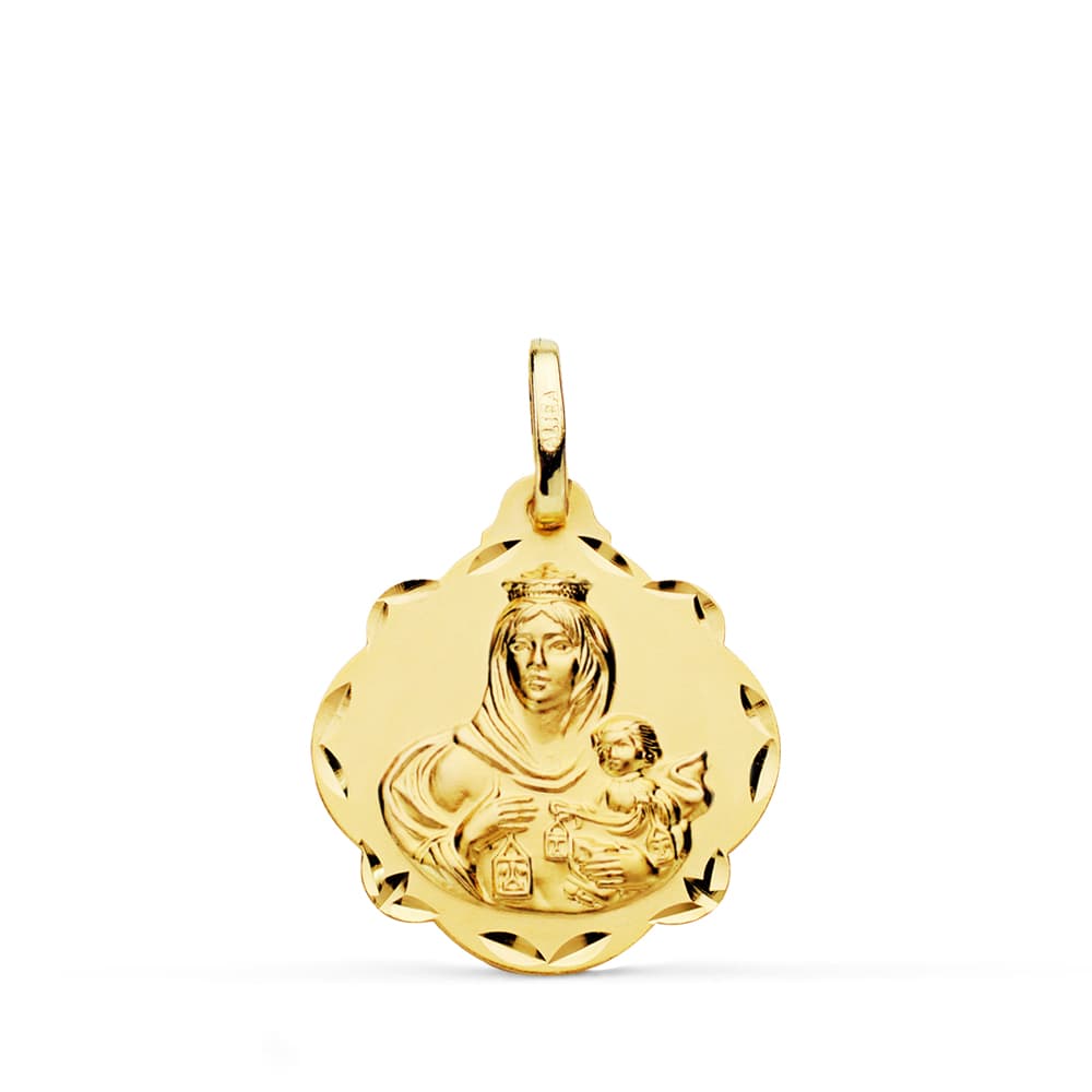 18K Médaille Scapulaire Vierge du Mont Carmel et Sacré Coeur de Jésus 20 mm
