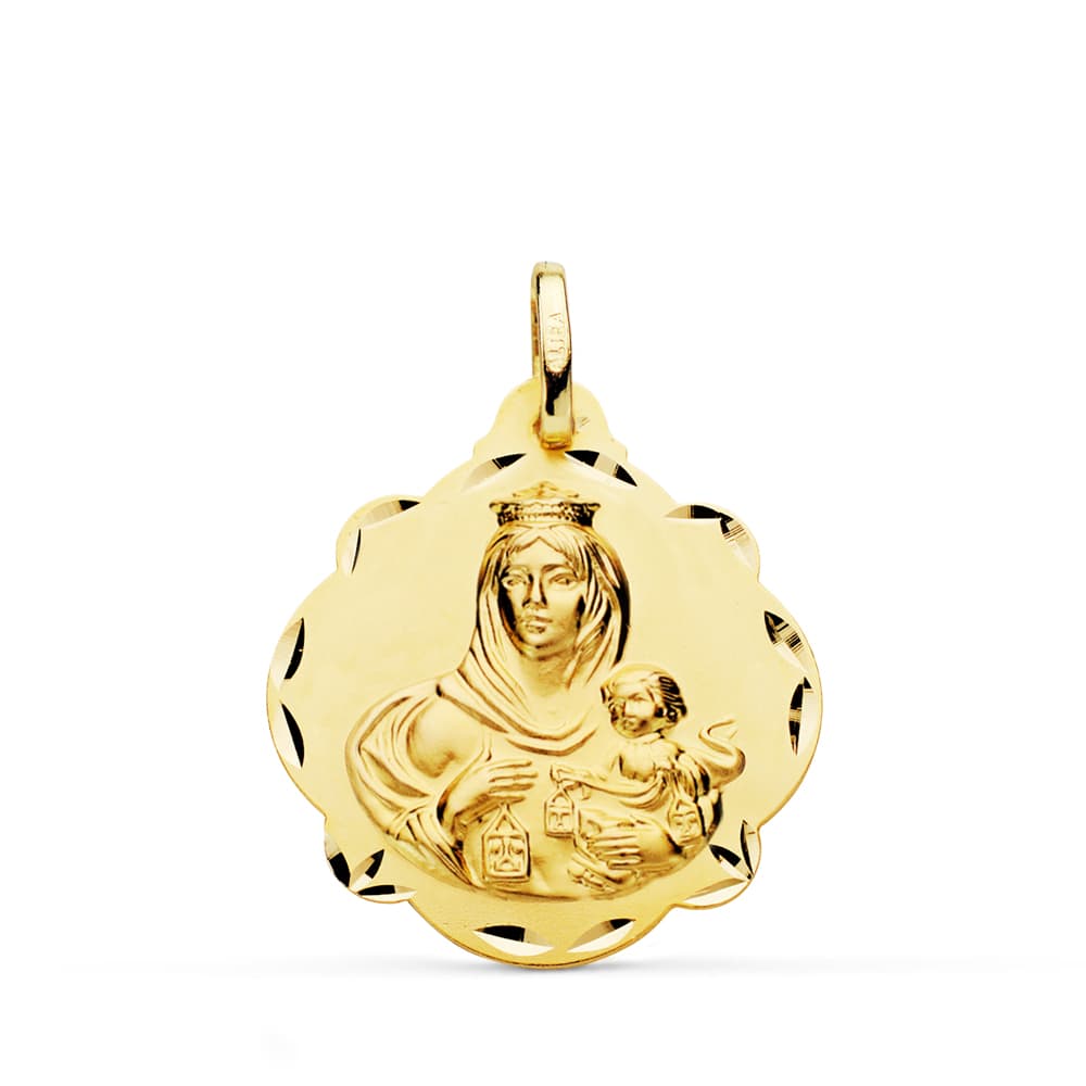 Medalha Escapulária da Virgem do Carmo e do Sagrado Coração 18K 24 mm