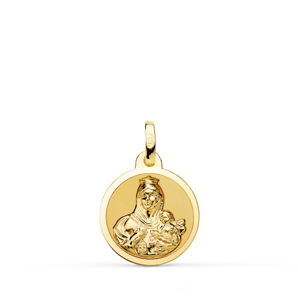 Scapulier Maagd van Carmen en Hart van Jezus in briljant 18K geel goud 14 mm