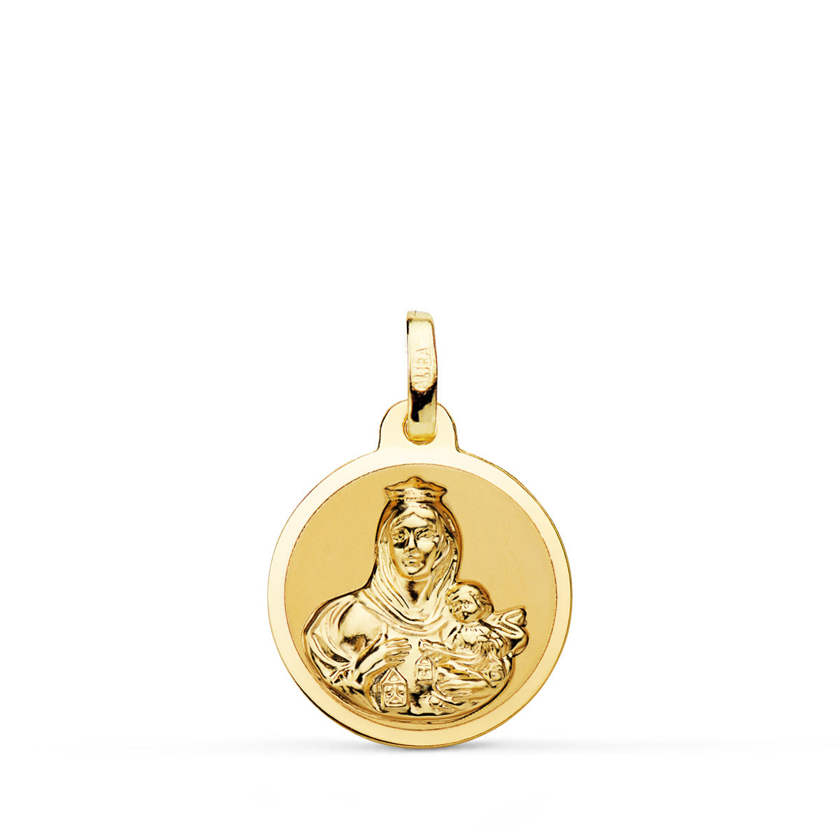 Scapulaire Vierge du Carmen et C?ur de Jésus en Or Jaune Brillant 18K 16 mm