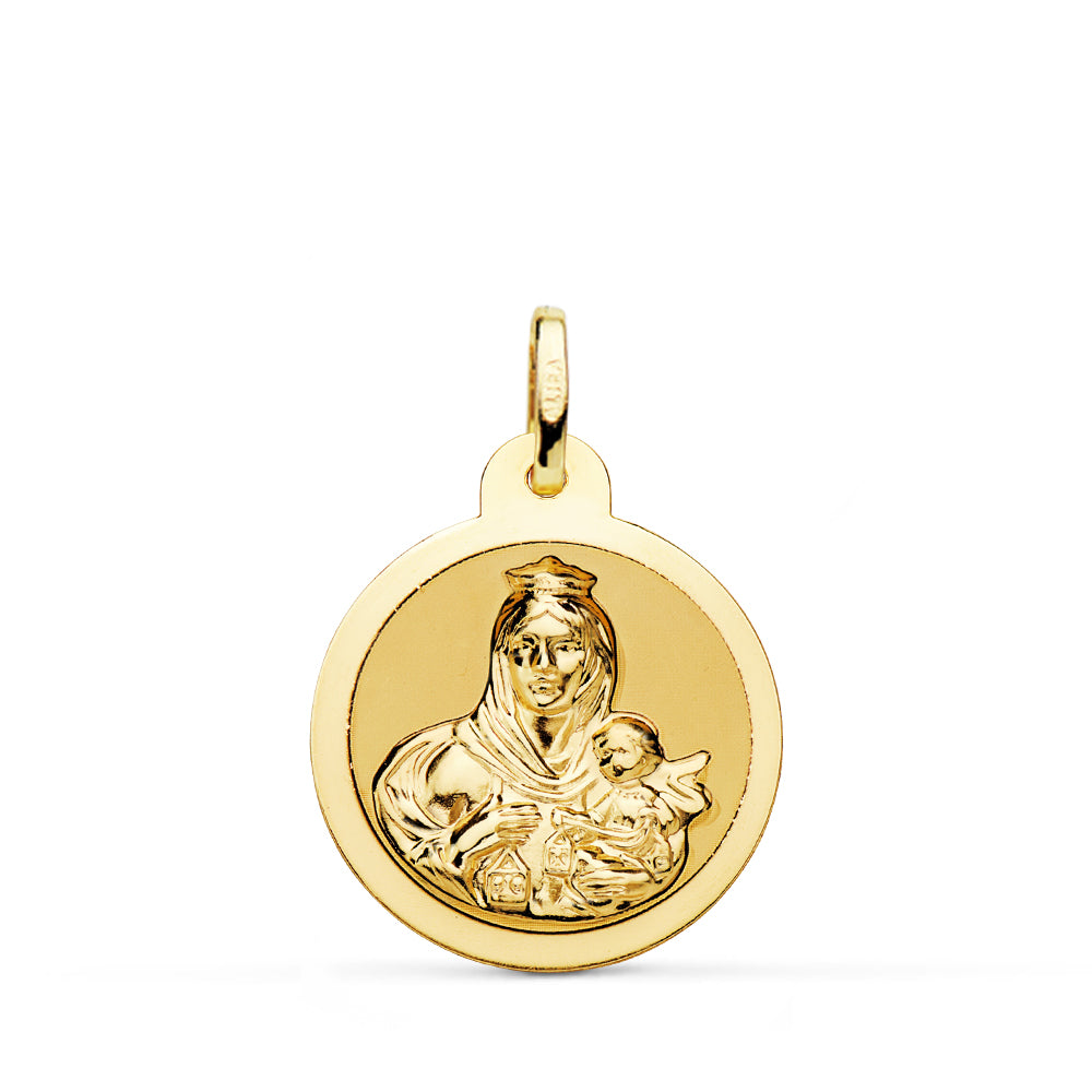 Scapulaire Vierge du Carmen et C?ur de Jésus en Or Jaune Brillant 18K 20 mm