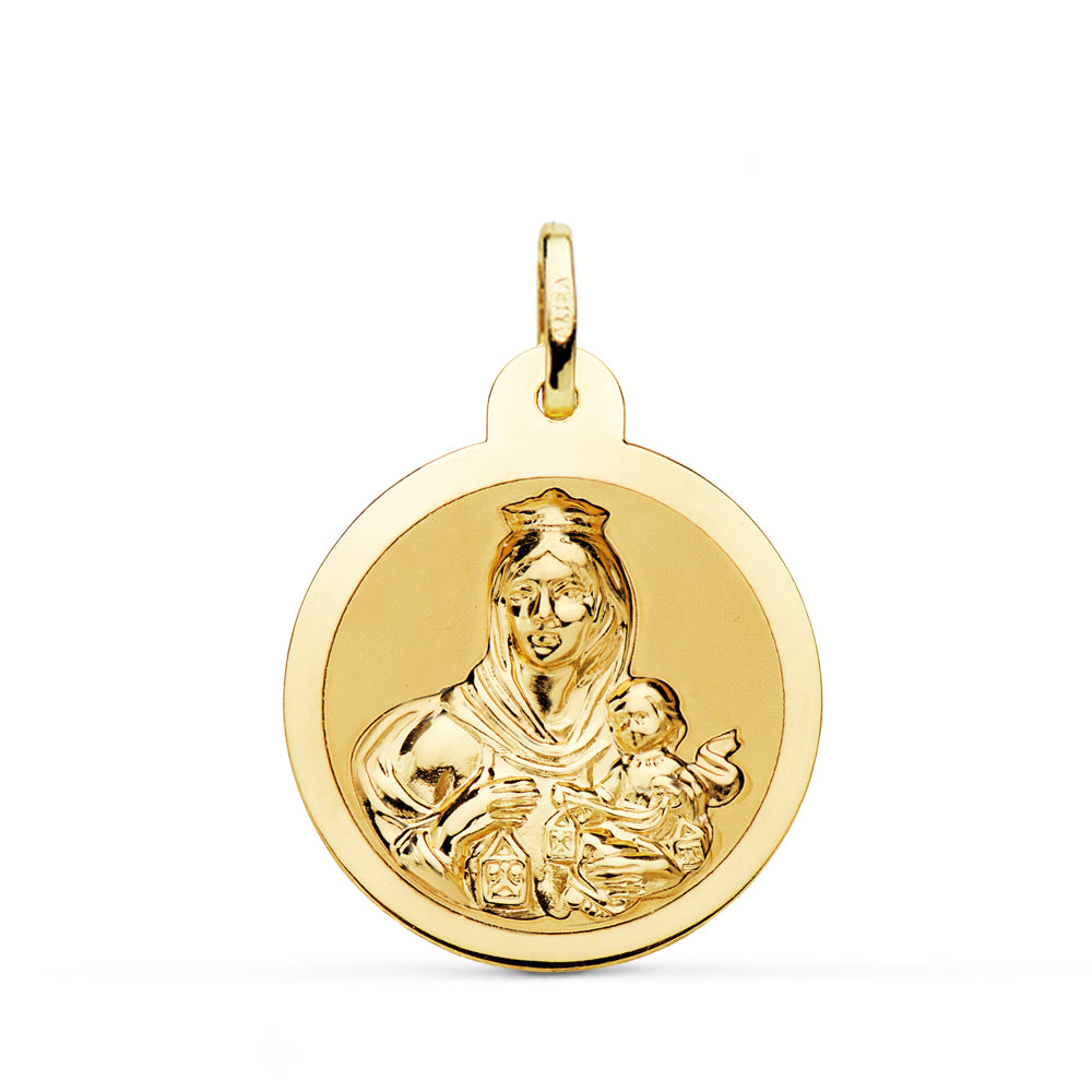 Scapular Or Jaune Brillant 18K Vierge Del Carmen Coeur Jésus 24 mm