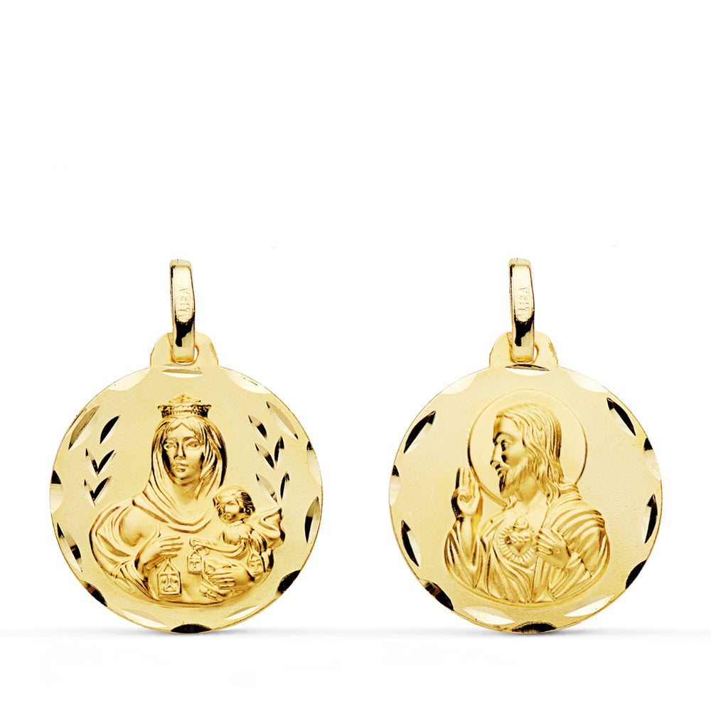 Or Jaune 9K Scapular Vierge Carmen et Coeur Jesus ????18MM 165G
