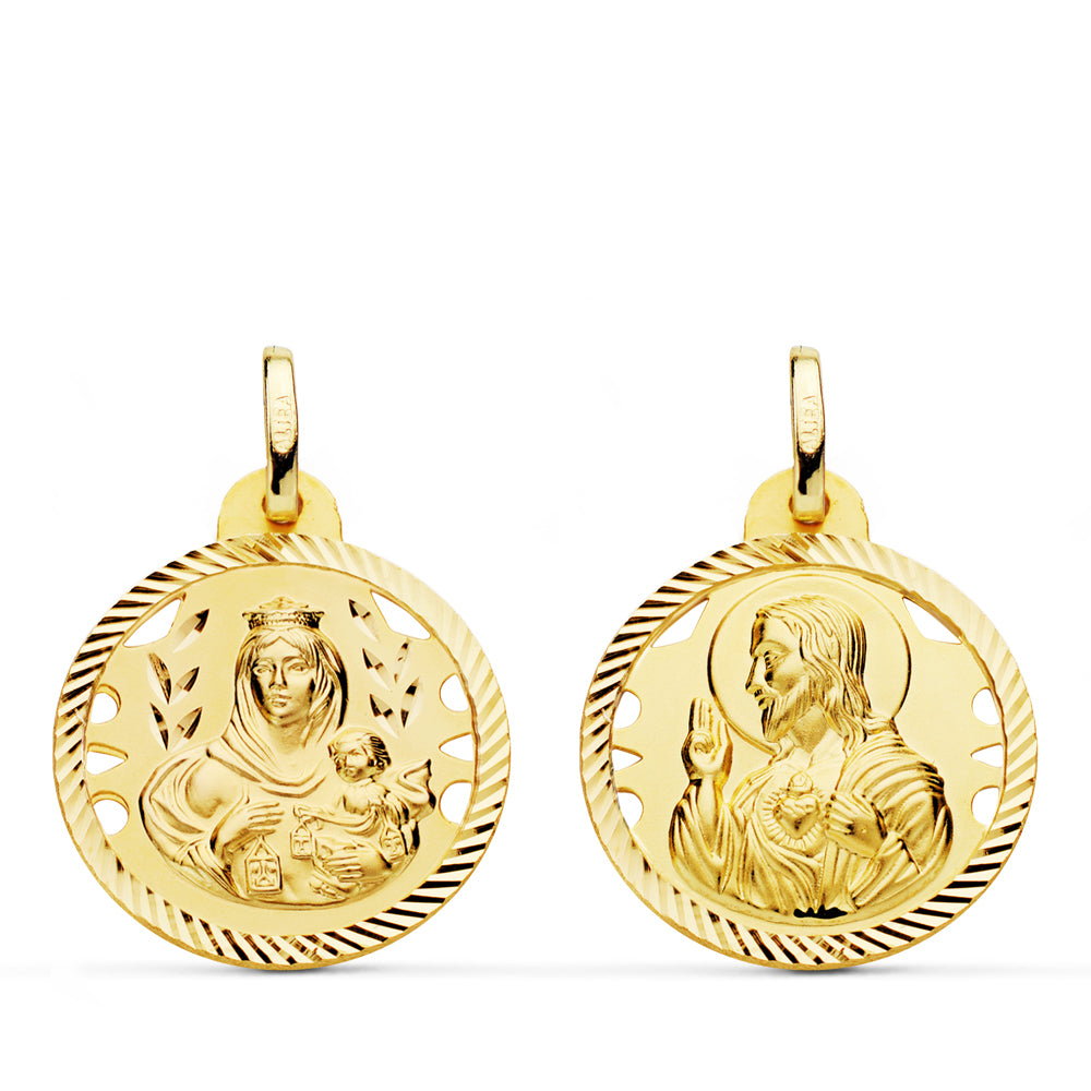 Hélice Carmen Vierge Opelée Scapular Or Jaune 18K et Coeur 20 mm