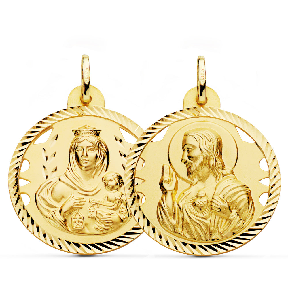 9K Scapular Our Lady of Mount Carmel and Heart of Jesus. 28mm