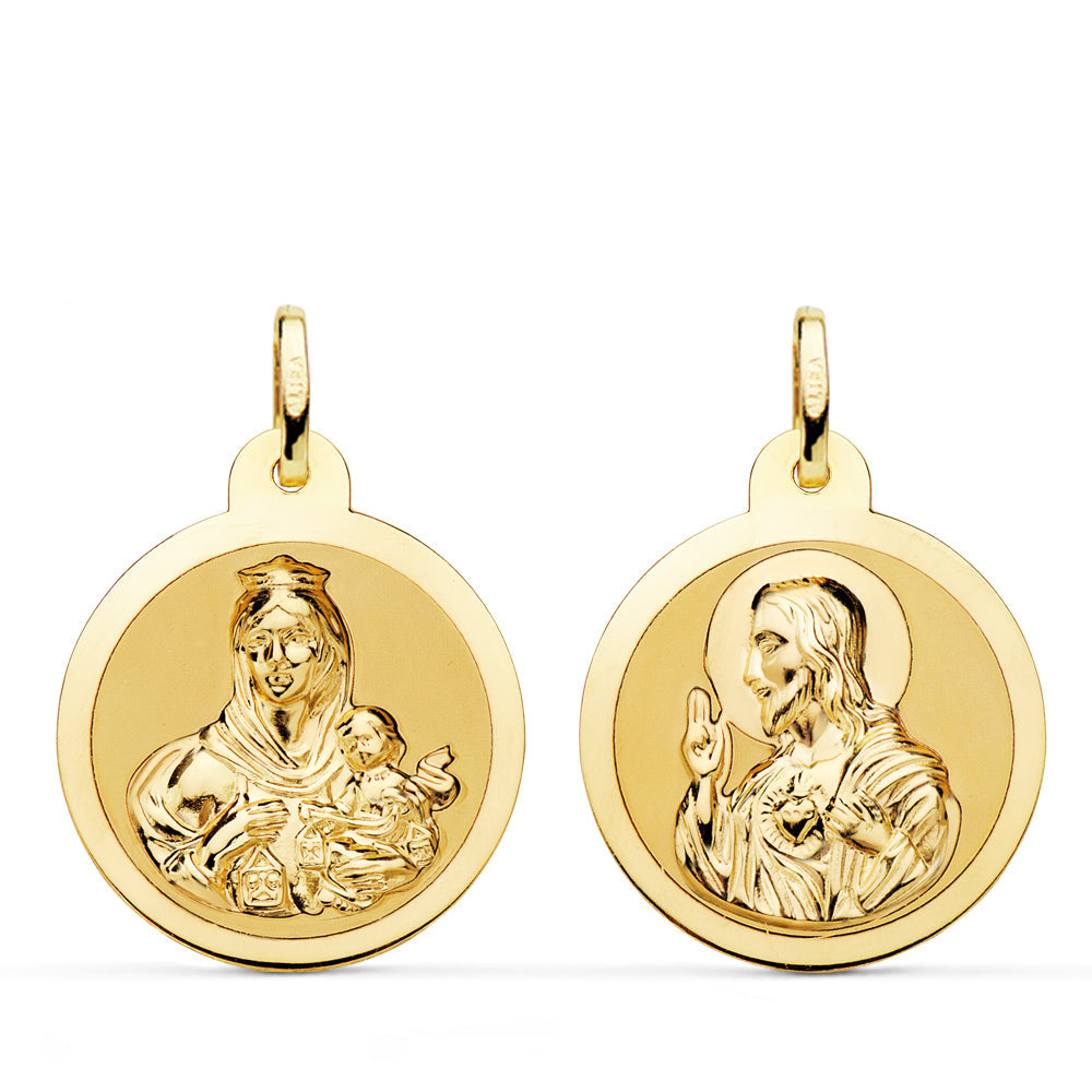 Médaille scapulaire Vierge du Carmen et Cœur de Jésus Or jaune 9 carats – 22 mm