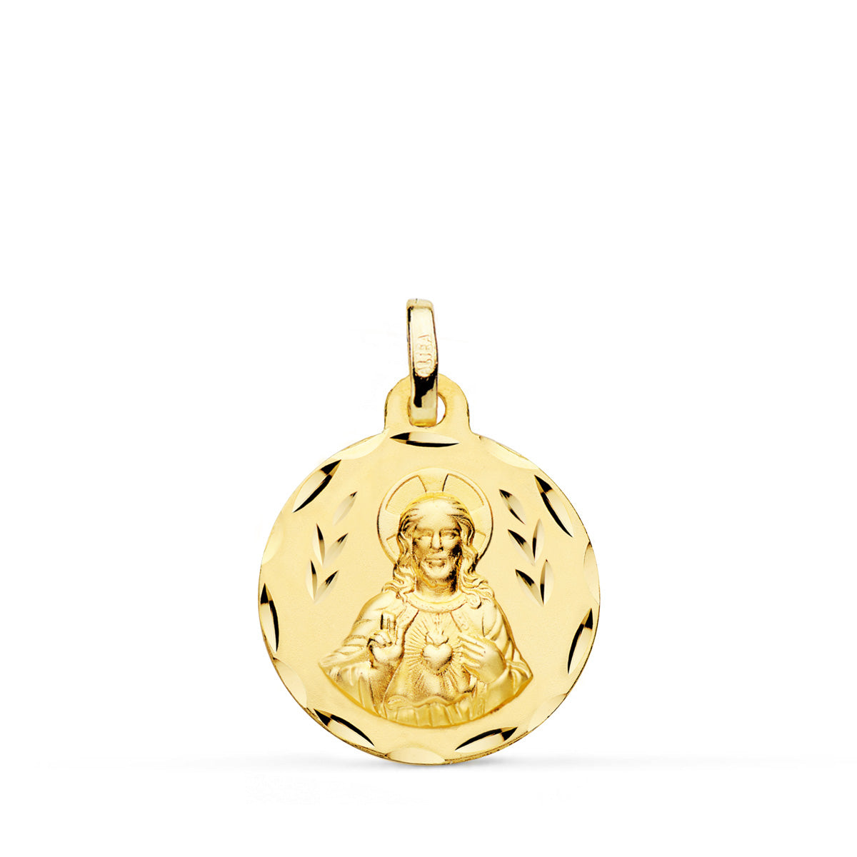 Escapulario Corazón de Jesús y Virgen del Carmen Escapulario Tallado Oro Amarillo 18K 18 mm