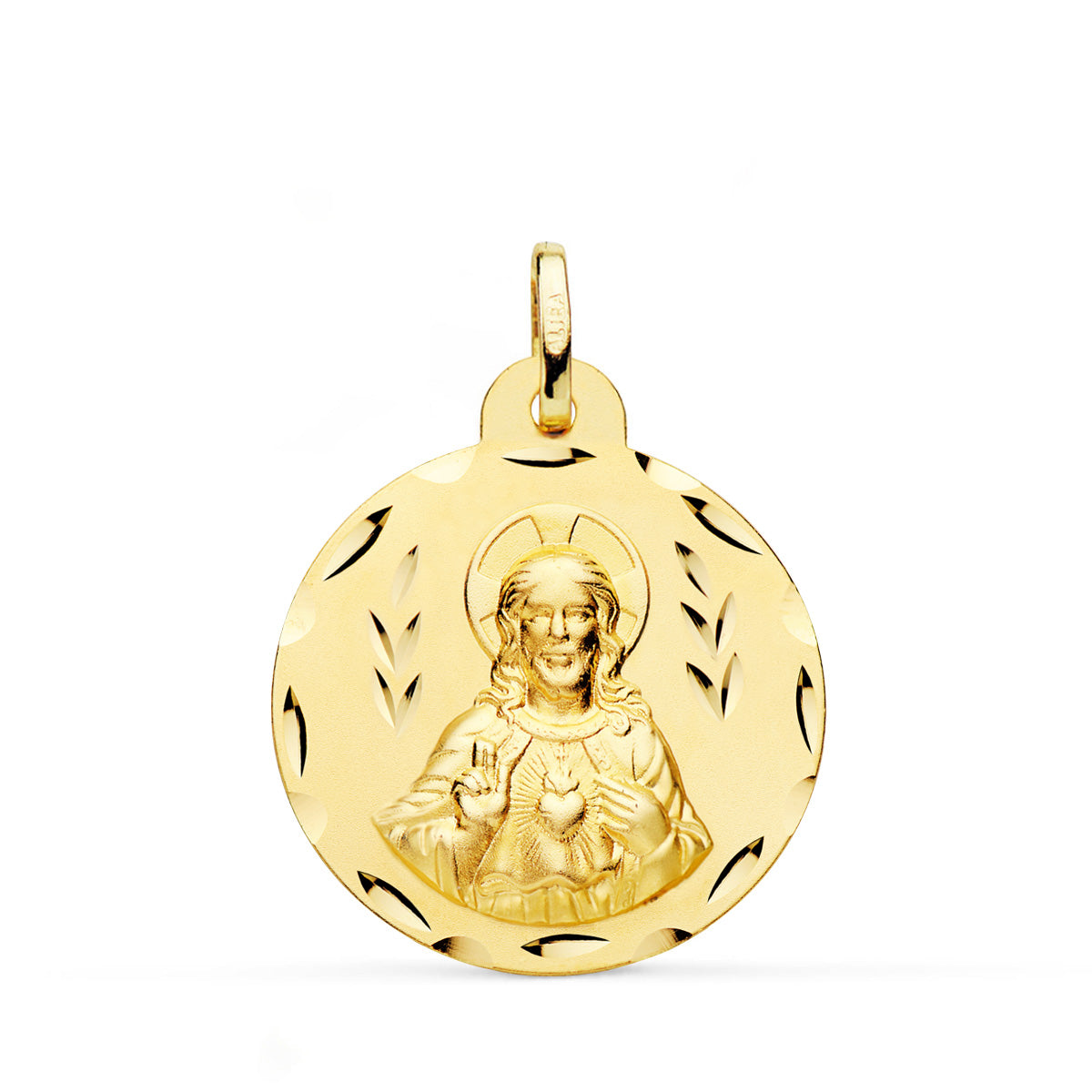 Escapulário Coração de Jesus e Virgem de Carmo Escapulário em ouro amarelo 18K 24 mm