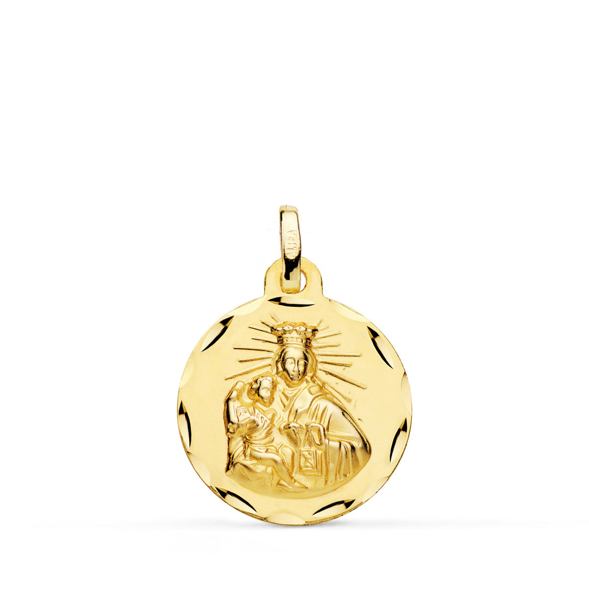Escapulario Corazón de Jesús y Virgen del Carmen Escapulario Tallado Oro Amarillo 18K 18 mm