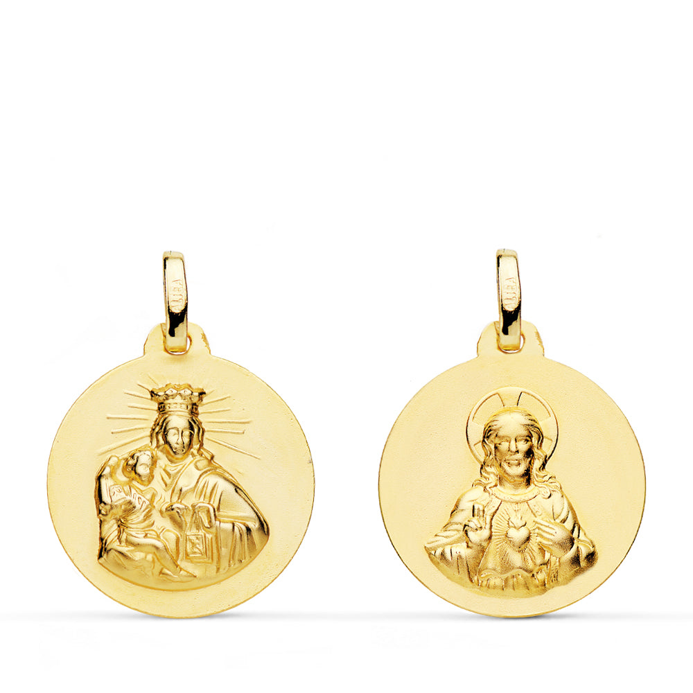 18K Médaille Scapulaire Vierge du Mont Carmel et Sacré Coeur de Jésus 18 mm
