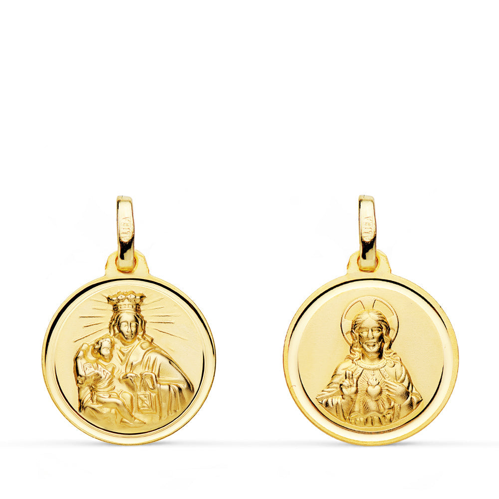 Médaille scapulaire Vierge du Mont-Carmel et Sacré-Cœur de Jésus Or jaune 18 carats – 16 mm