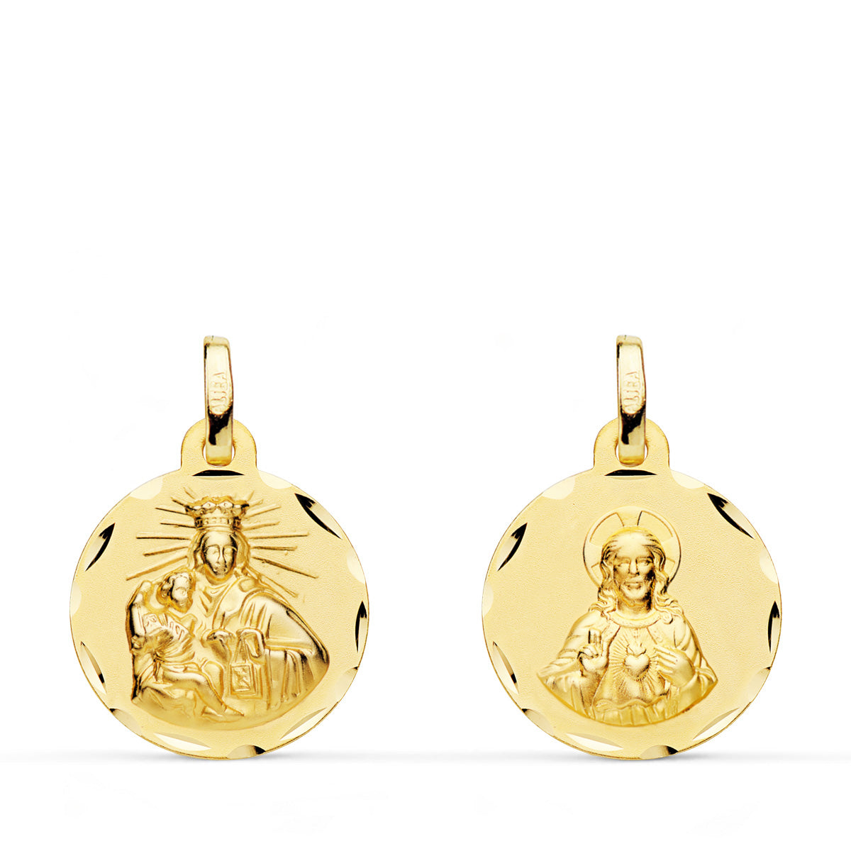Coeur Scapular de Jésus et Vierge du Carmen Or Jaune DIAMANTÉE18K 16 mm