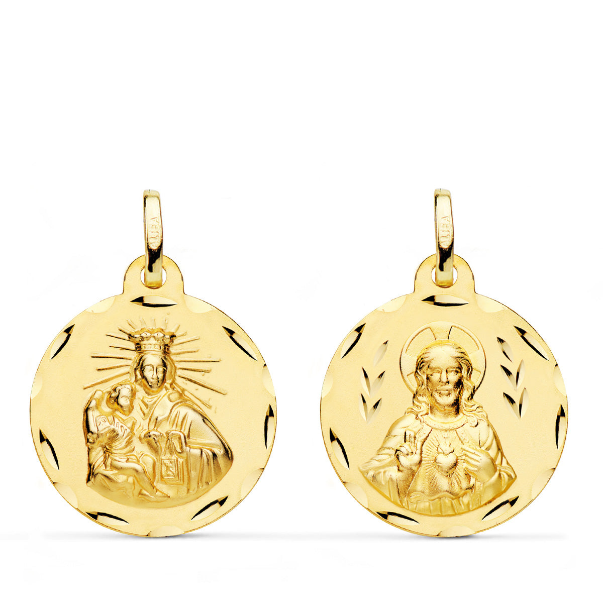 Coeur Scapular de Jésus et Vierge du Carmen Scapulaire Or Jaune 18K 20 mm