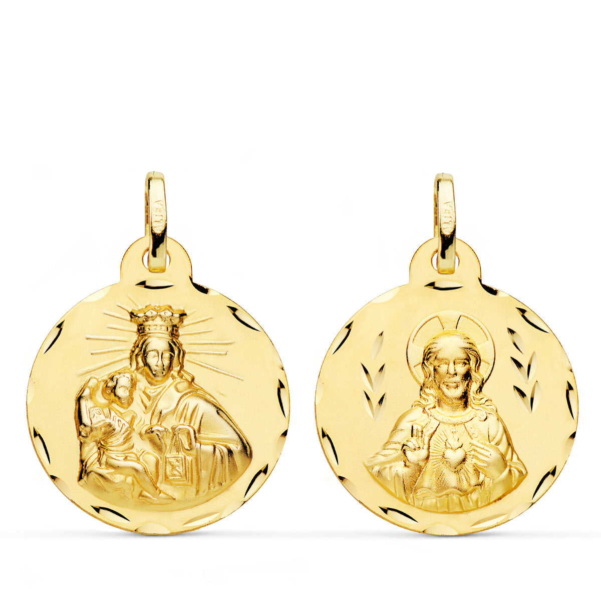 Coeur Scapular de Jésus et Vierge du Carmen Scapulaire Or Jaune 18K 22 mm