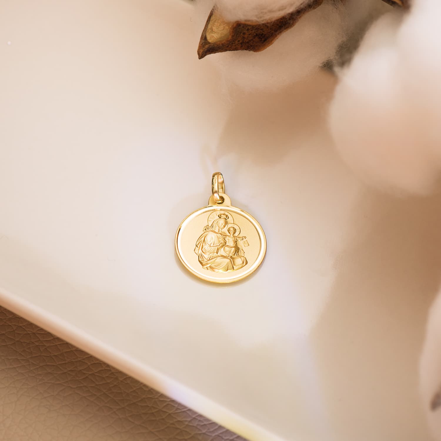 Medalla Escapulario 18K Virgen del Carmen y Corazón de Jesús 18MM