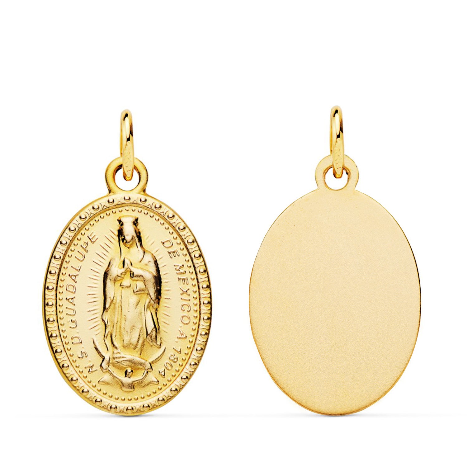 Médaille Or Jaune 9K Vierge de Guadalupe Ovale Matizadda 18X14 mm