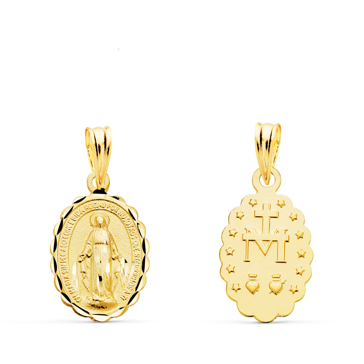 18K Médaille Ovale Facettée Vierge Miraculeuse 15X11MM