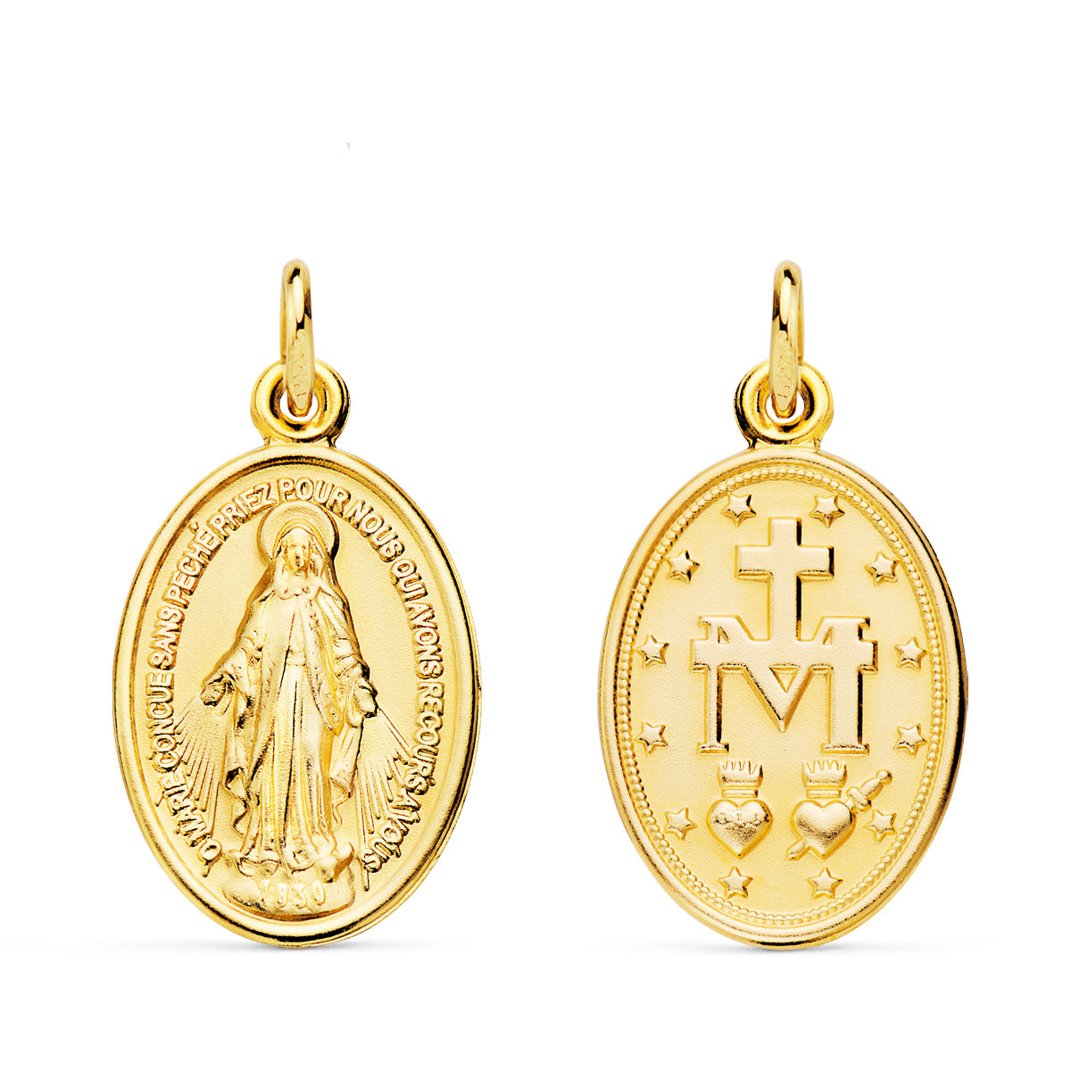 18K Médaille Vierge Miraculeuse Inscription Français 29 X 18 mm