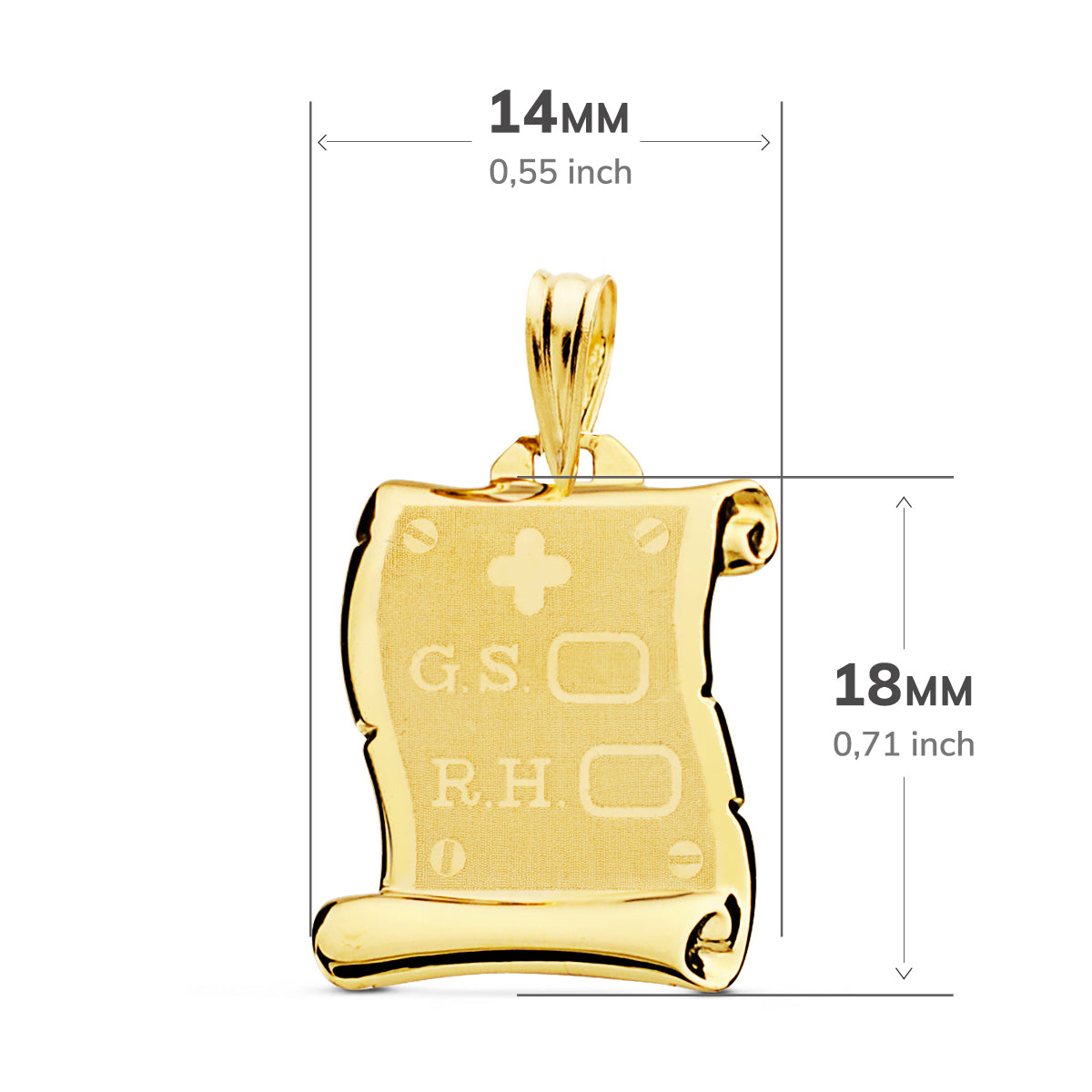 Pergamenový talíř 18K žluté zlato Brilantní krevní skupina Rh matný 18X14 mm