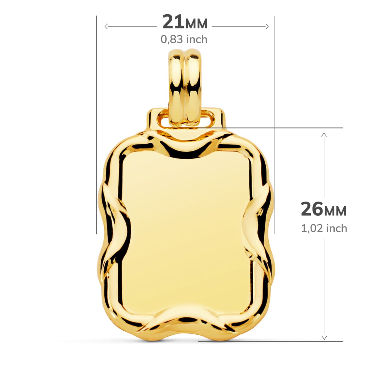 Obdélníková deska světlé 18K žluté zlato 26X21 mm
