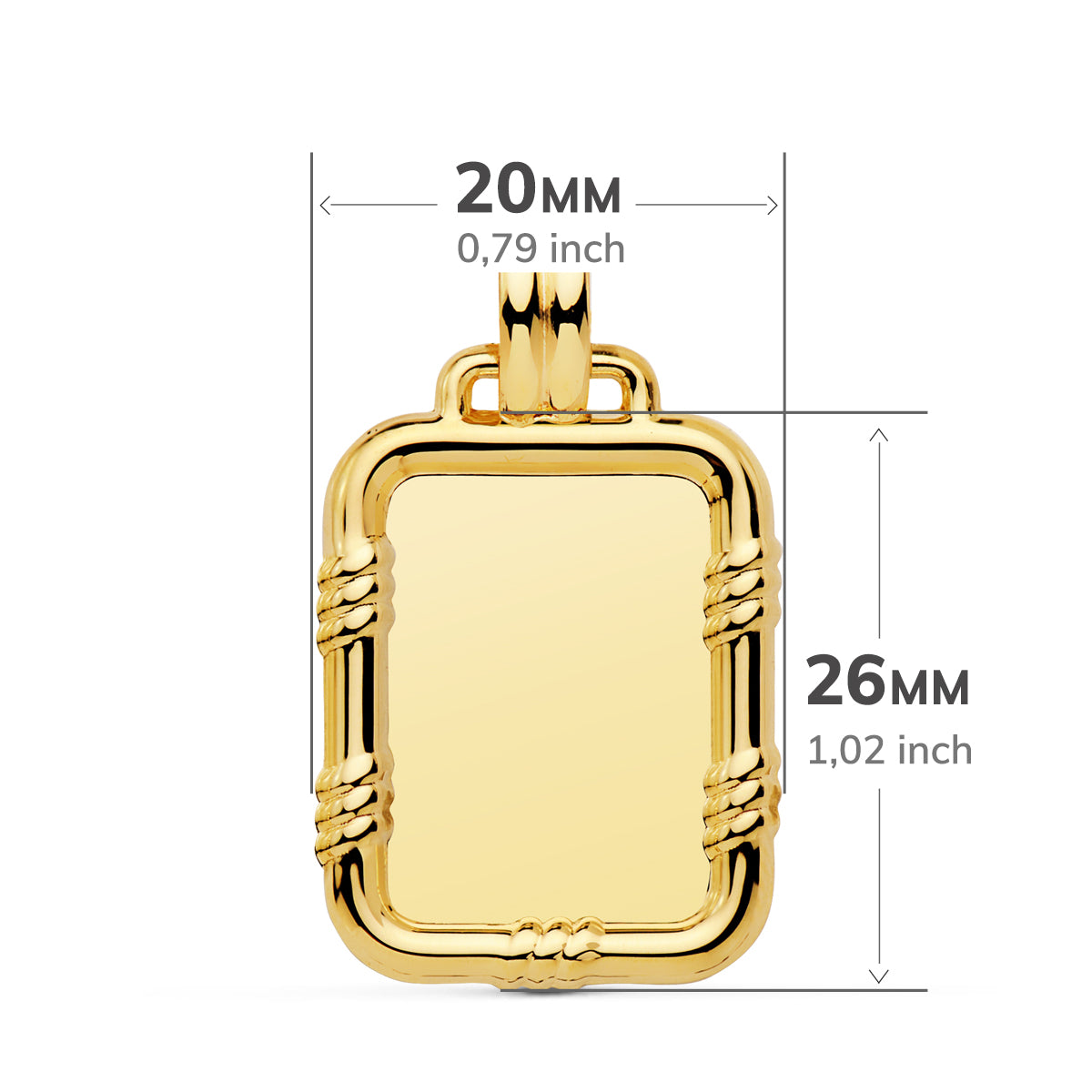 Hladký plát ze žlutého zlata 18K s okrajem 26X20 mm