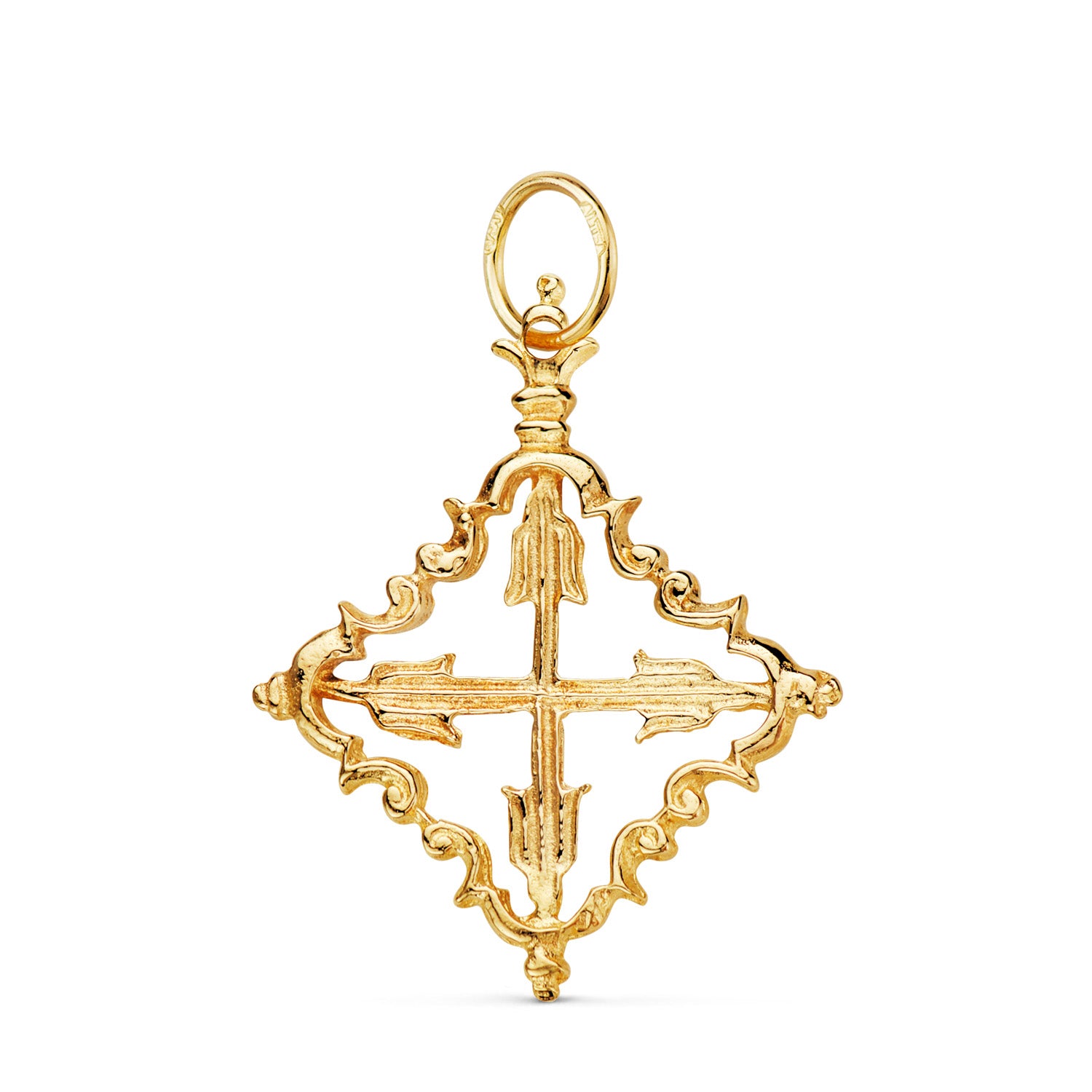 18K Pendentif Or Jaune Croix Majorquine 30 X 24 mm