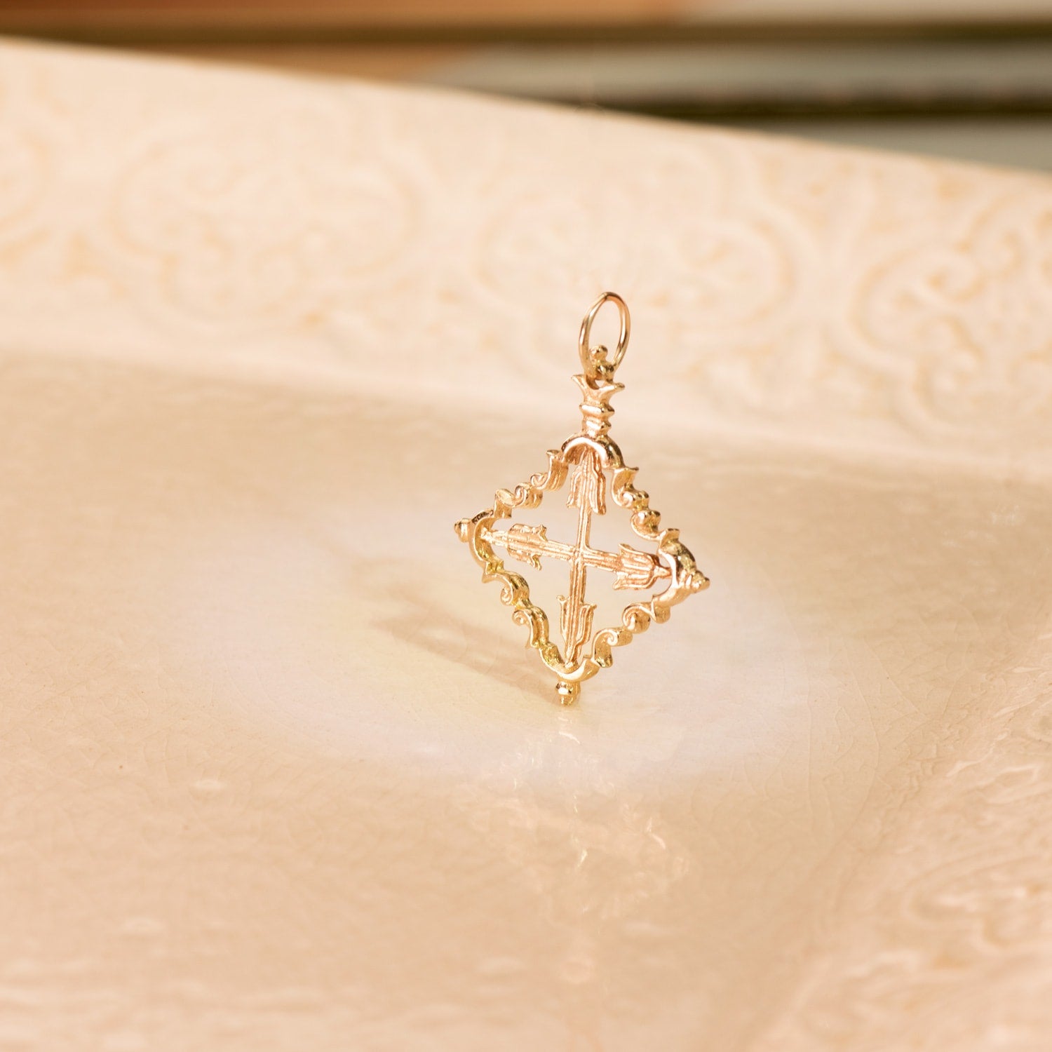 18K Pendentif Or Jaune Croix Majorquine 30 X 24 mm