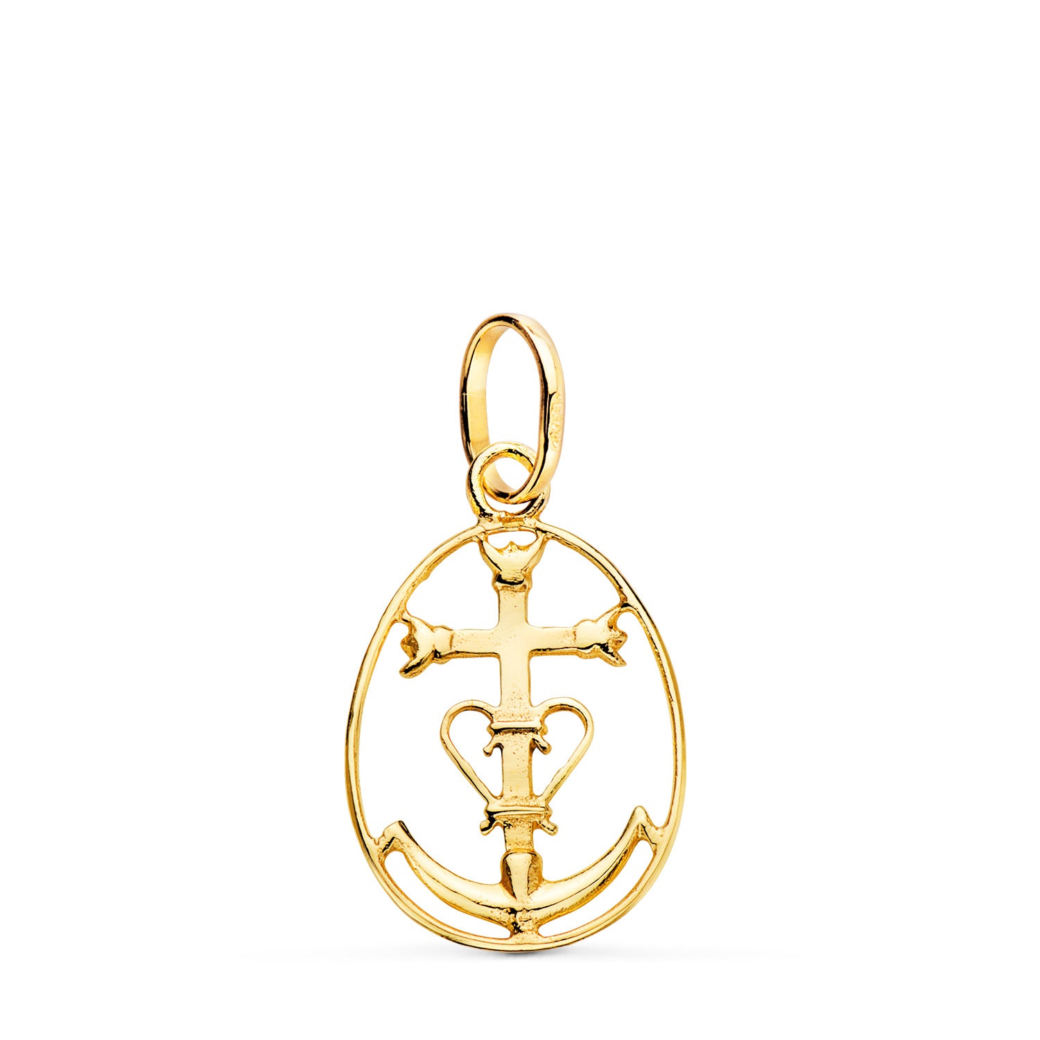 18K Pendentif Or Jaune Croix de Camargue Entourée 22 X 14 mm