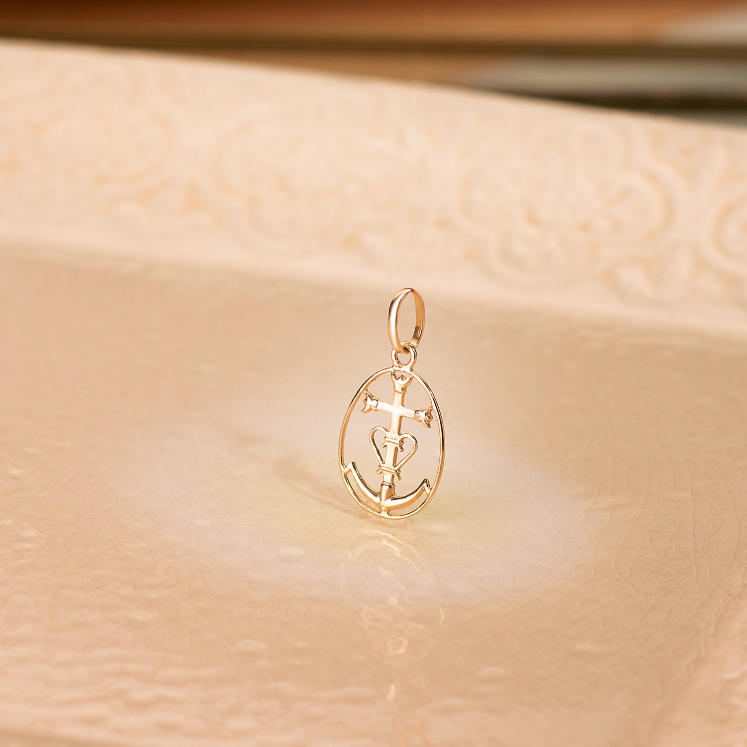 18K Pendentif Or Jaune Croix de Camargue Entourée 22 X 14 mm