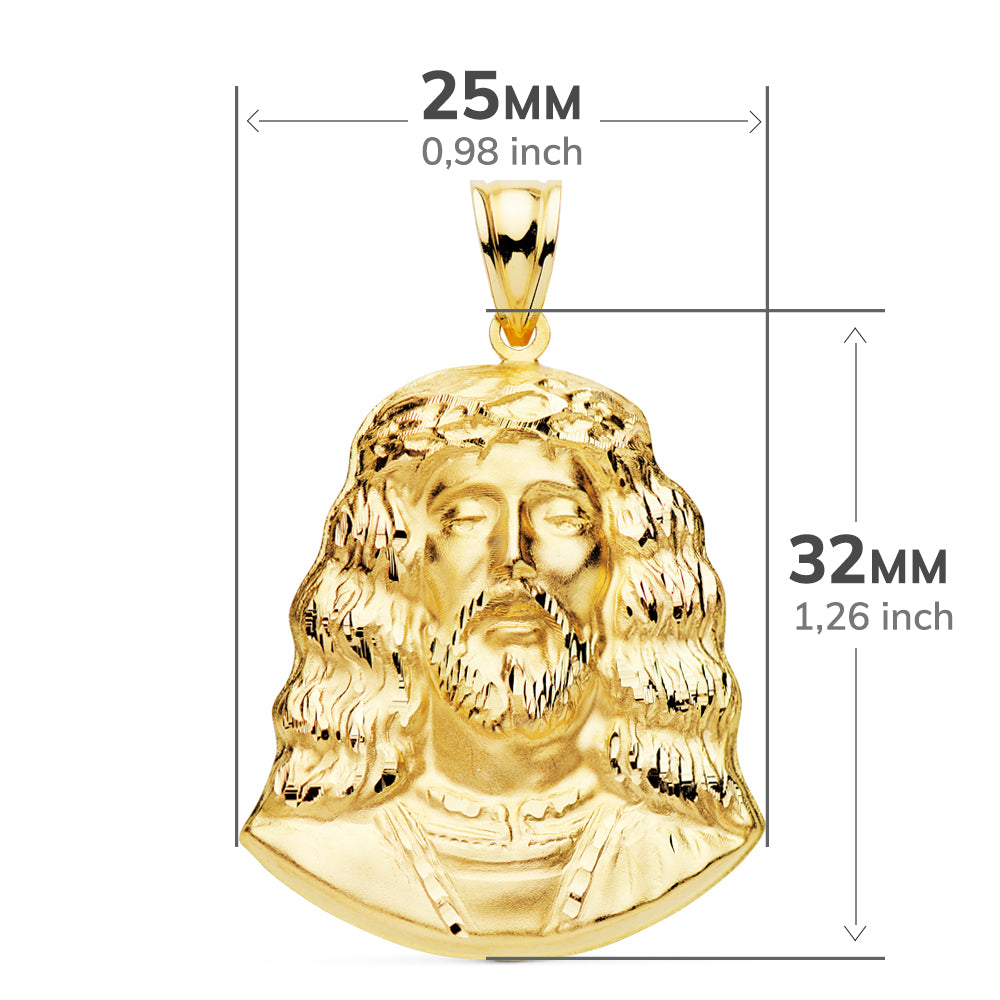 Pendentif Visage de Christ Or Jaune 18K 32 X 25 mm
