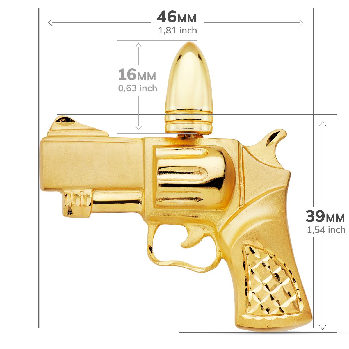 18K gulguld pistolvedhæng 46X39 mm