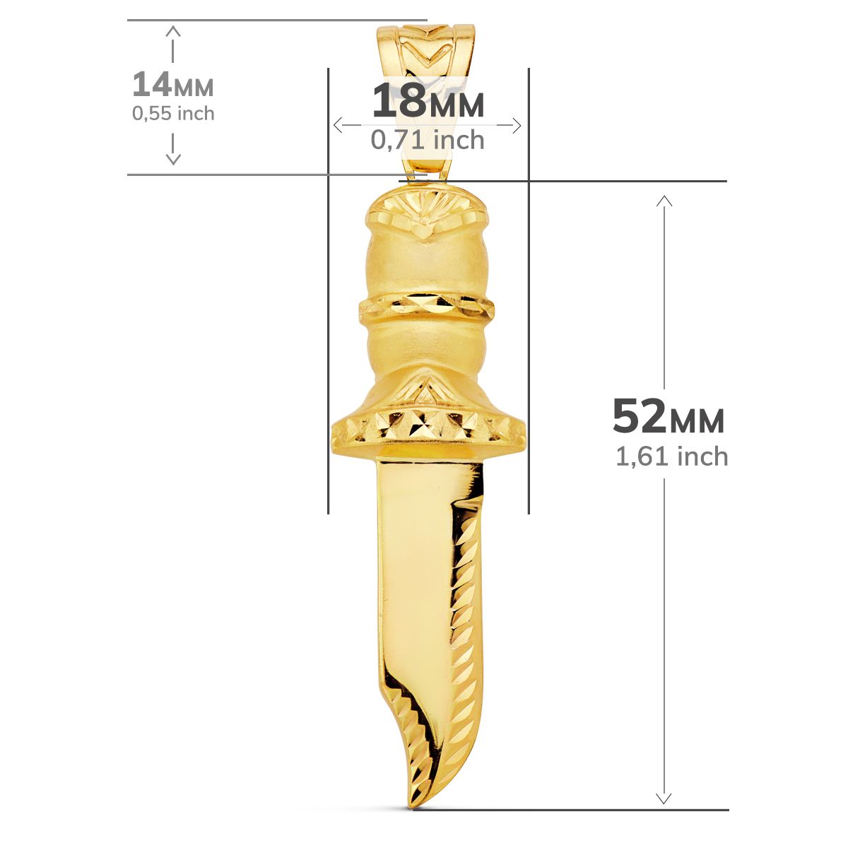 Oymalı Hançer Kolye 18K Sarı Altın 2X18 mm