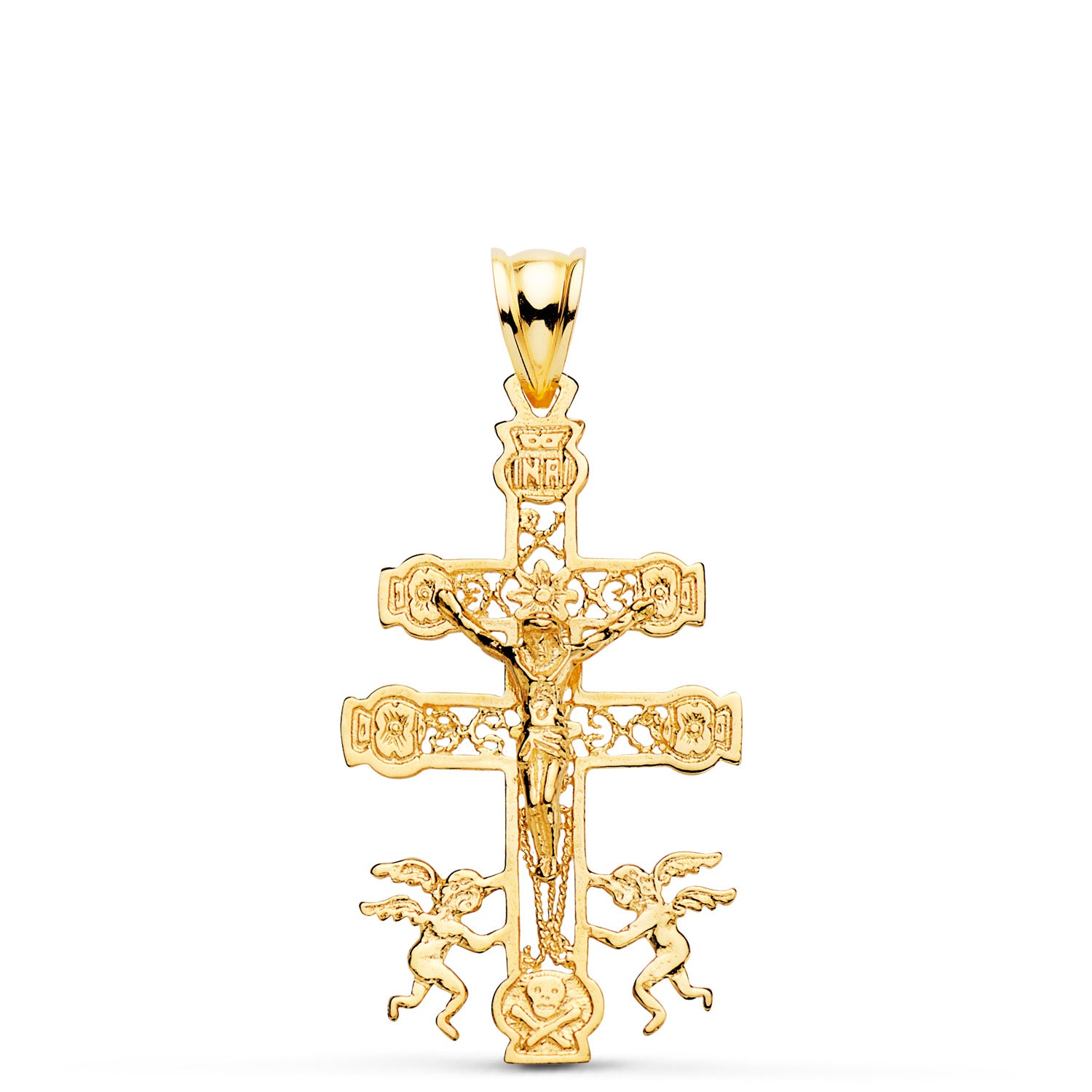 18K Pendentif Croix Caravaca Filigrane 35X19 mm