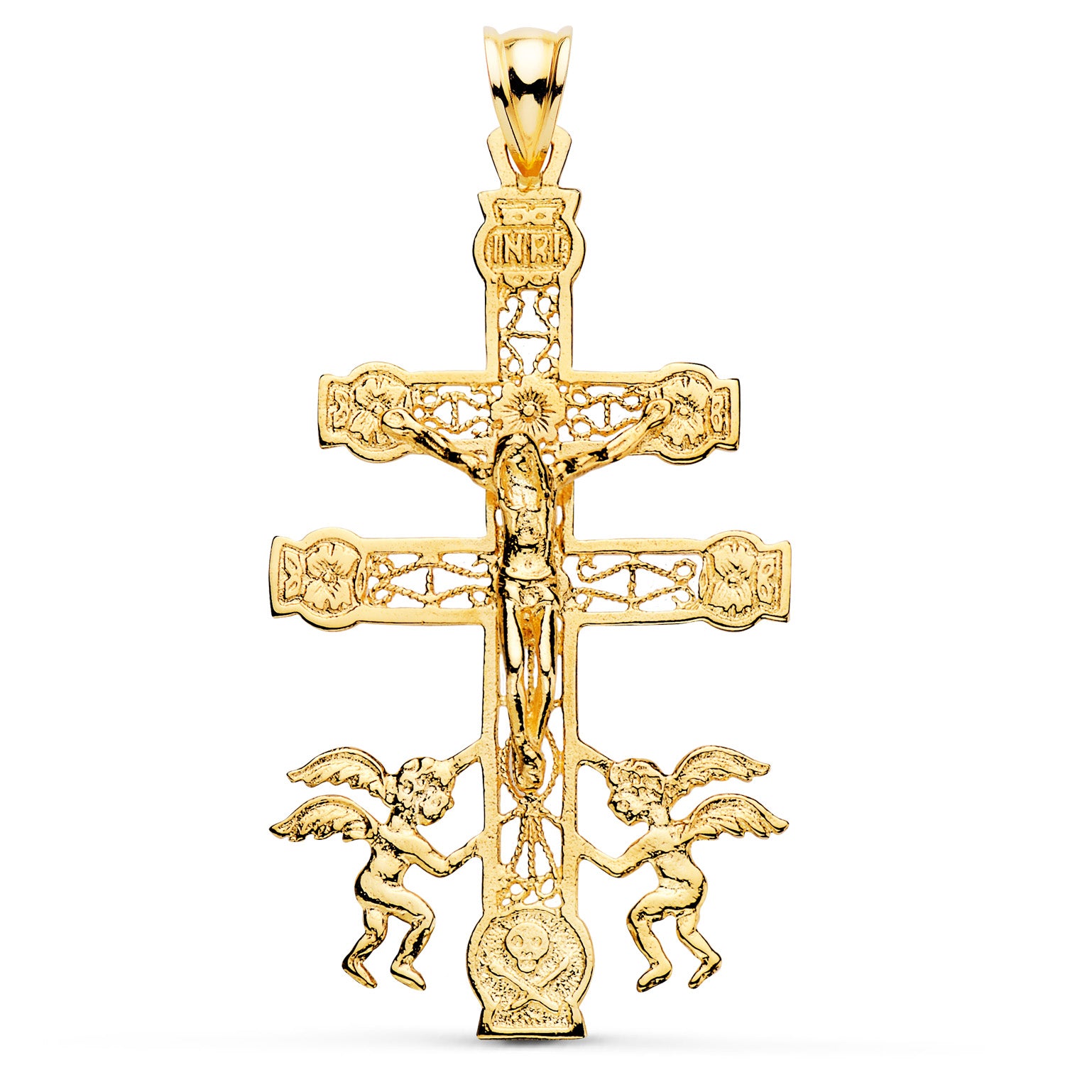 18K Pendentif Croix Caravaca Filigrane 49X27 mm