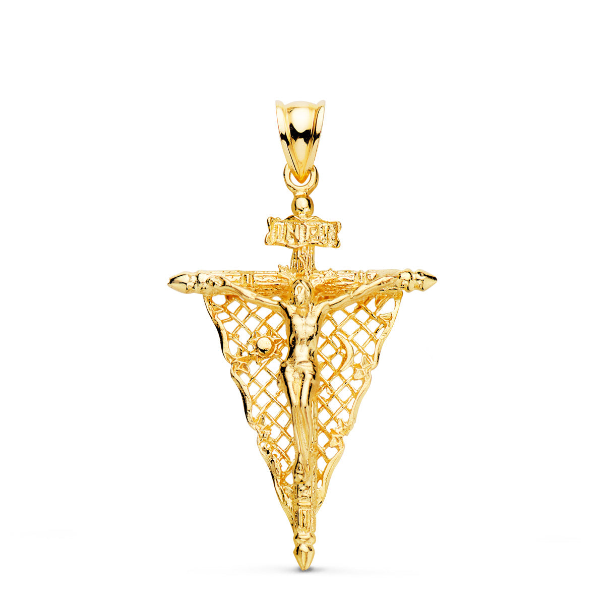 18K Pendentif Croix avec Christ 35 X 23 mm