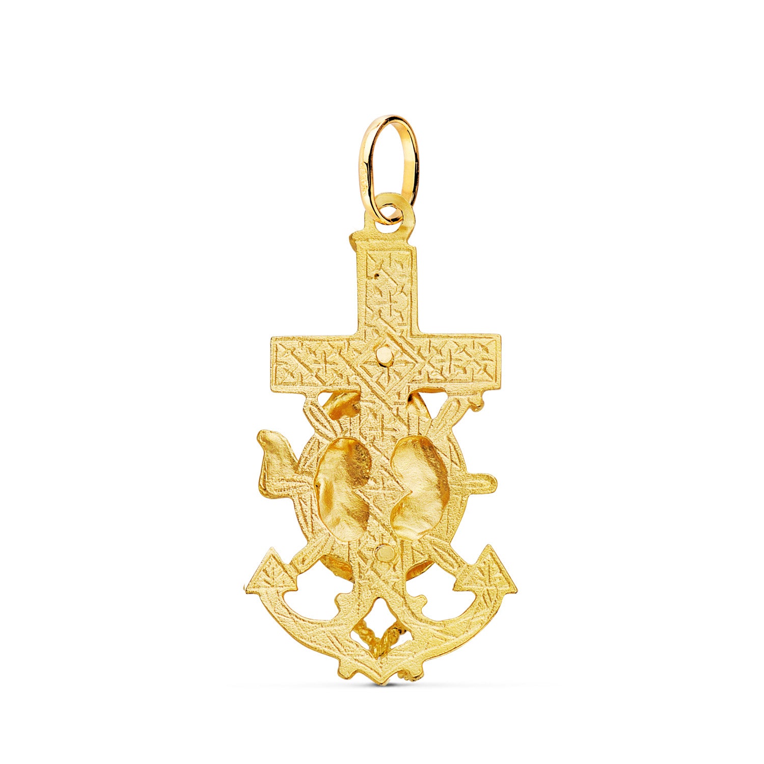 18K Sarı Altın Denizci Haçı Virgen Del Carmen DIAMOND 35X19 mm