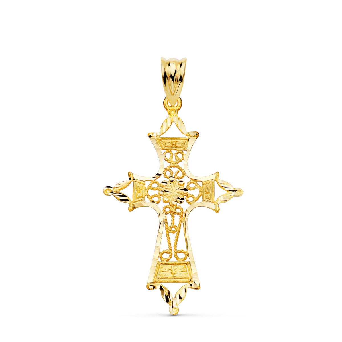 Pendentif Croix filigrane Or jaune 18 carats – 35 mm