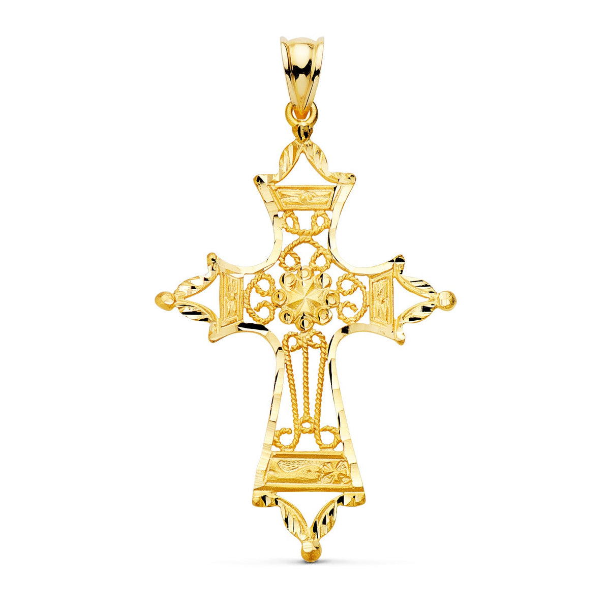 Pendentif Croix filigrane Or jaune 18 carats – 40 mm