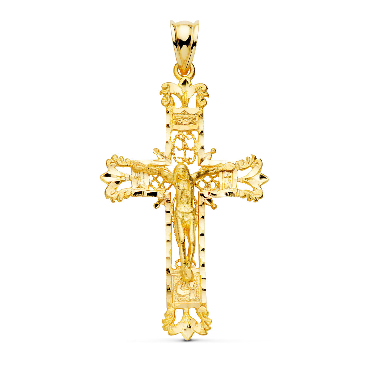 18K Pendentif Croix avec Christ 42X27 mm